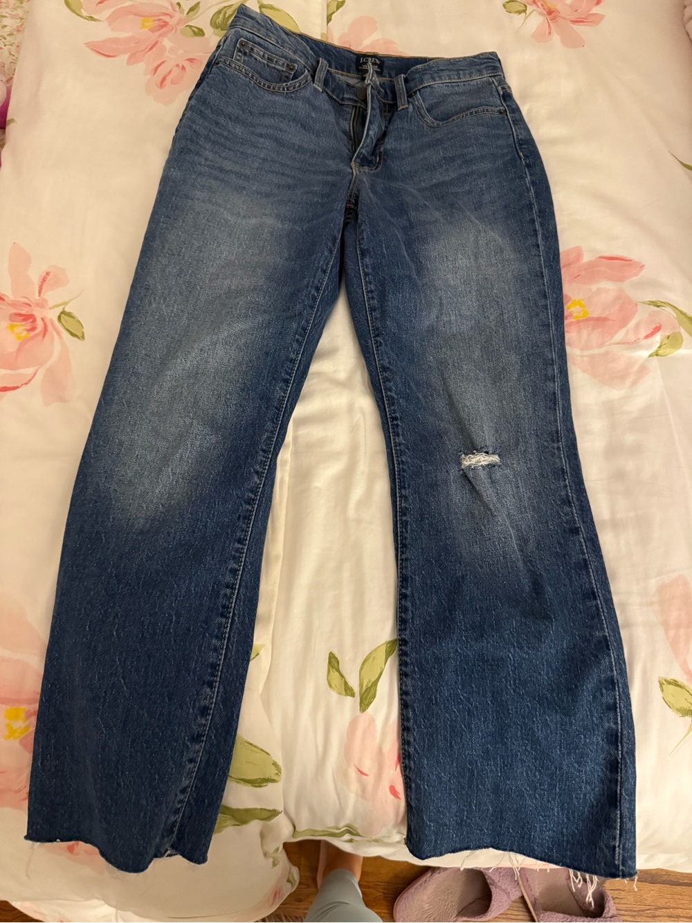 J. Crew Wide-Leg Distressed Jeans in Dark Blue